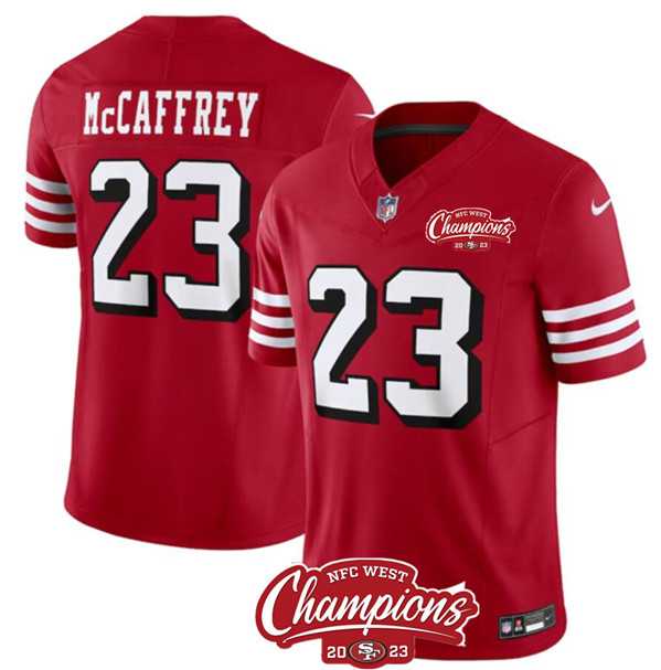 Men & Women & Youth San Francisco 49ers #23 Christian McCaffrey Red 2023 F.U.S.E. NFC West Champions Patch Alternate Jersey